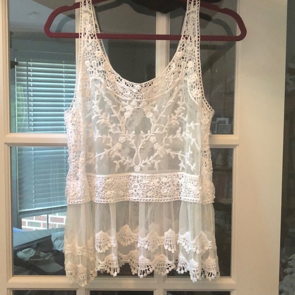 Express Tops - Express boho crochet and mesh tank top